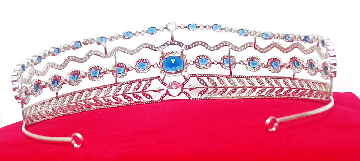 Luxury Blue Sapphire Cubic Zirconia 925 Sterling Silver Tiara Crown for Women | Elegant Princess Bridal Wedding Hair Jewelry