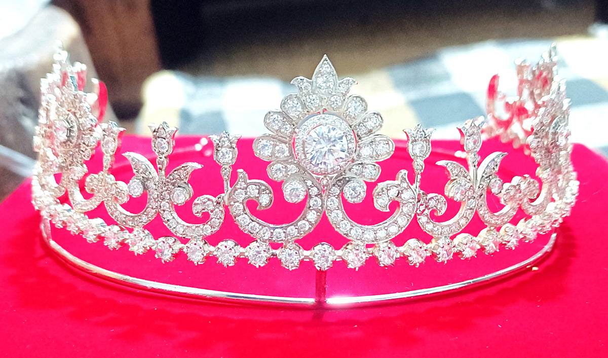 Handcrafted 925 Silver Cubic Zirconia Wedding Tiara | Royal Princess Crown for Brides