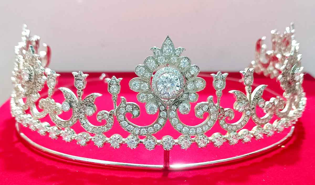 Handcrafted 925 Silver Cubic Zirconia Wedding Tiara | Royal Princess Crown for Brides