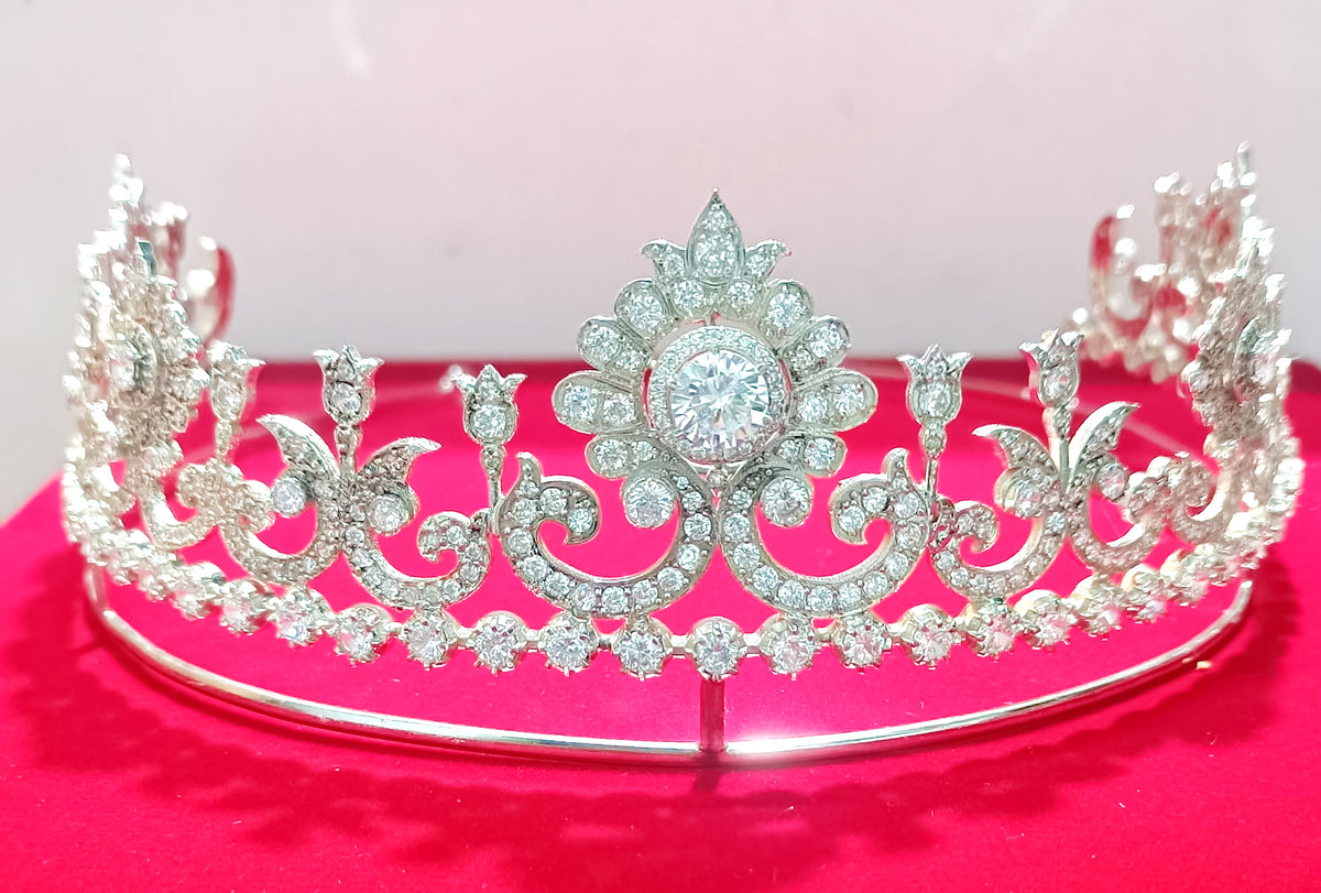 Handcrafted 925 Silver Cubic Zirconia Wedding Tiara | Royal Princess Crown for Brides