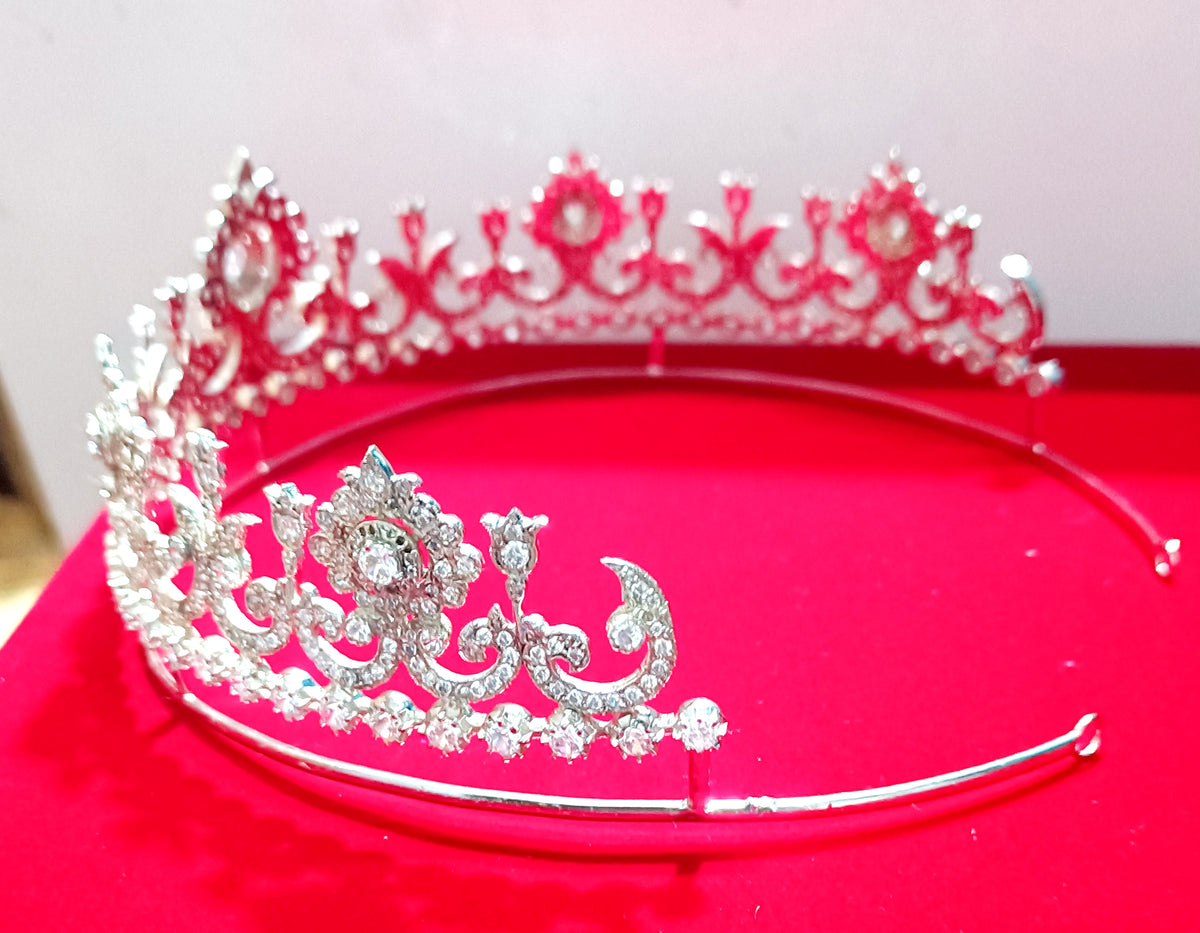 Handcrafted 925 Silver Cubic Zirconia Wedding Tiara | Royal Princess Crown for Brides