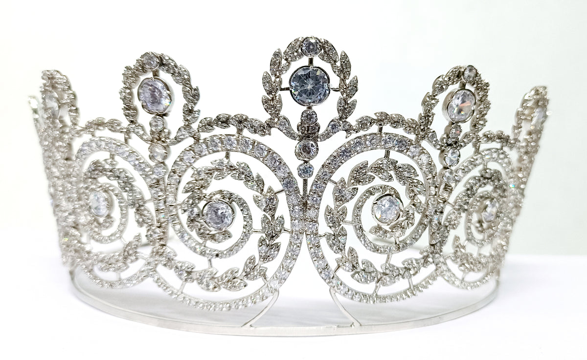 Premium Cubic Zirconia 925 Sterling Silver Crown Tiara | Bridal Hair Jewelry for Wedding and Reception