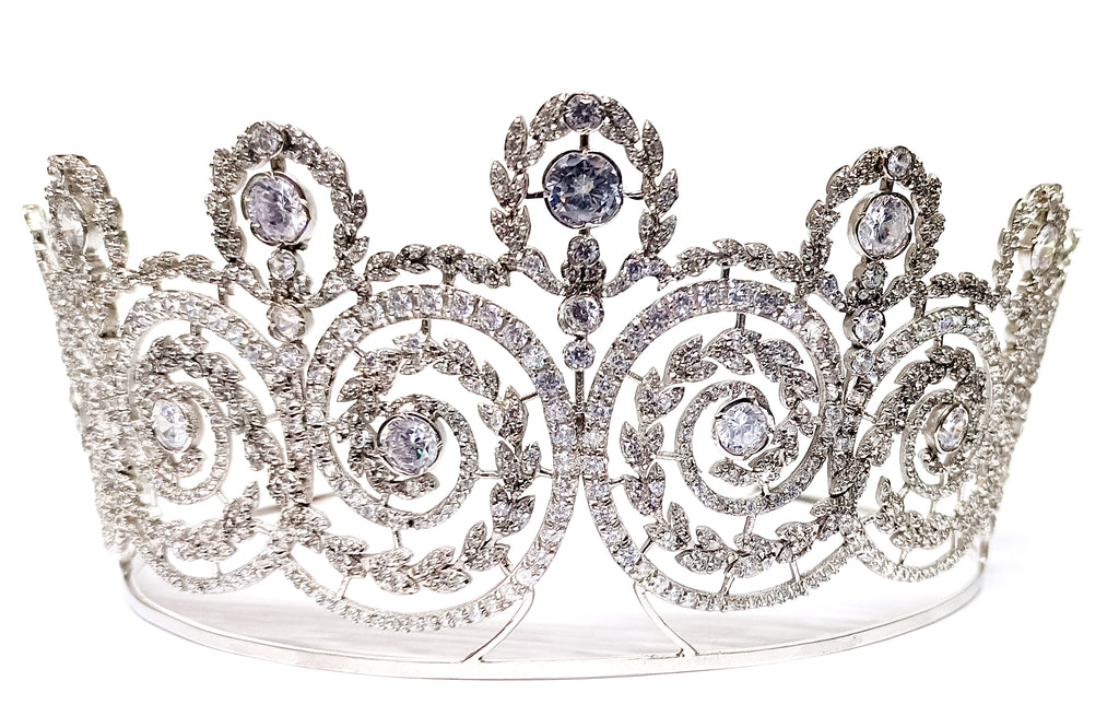Premium Cubic Zirconia 925 Sterling Silver Crown Tiara | Bridal Hair Jewelry for Wedding and Reception