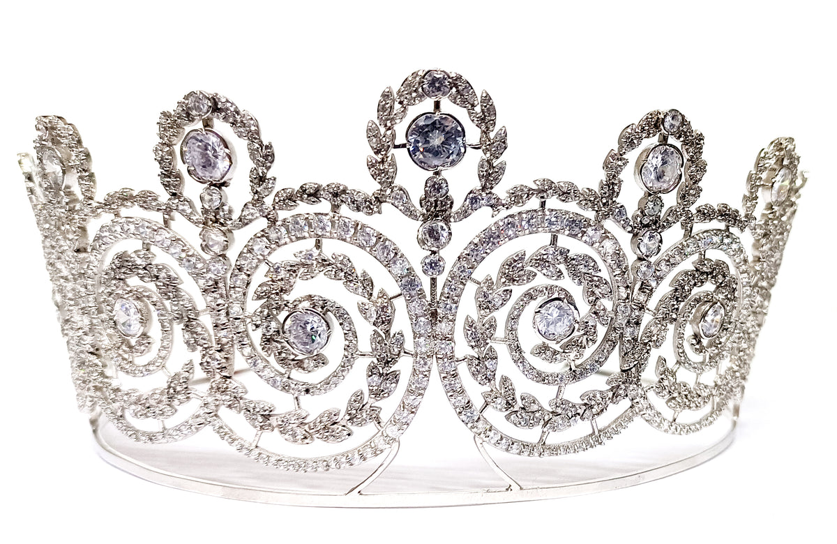 Premium Cubic Zirconia 925 Sterling Silver Crown Tiara | Bridal Hair Jewelry for Wedding and Reception