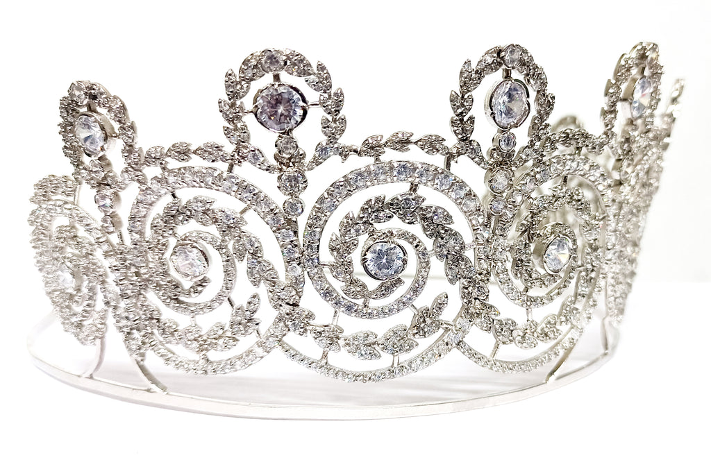 Premium Cubic Zirconia 925 Sterling Silver Crown Tiara | Bridal Hair Jewelry for Wedding and Reception
