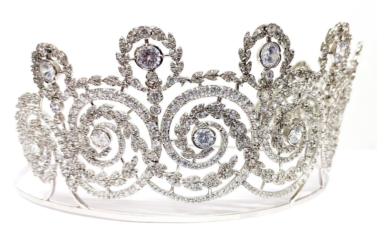 Premium Cubic Zirconia 925 Sterling Silver Crown Tiara | Bridal Hair Jewelry for Wedding and Reception
