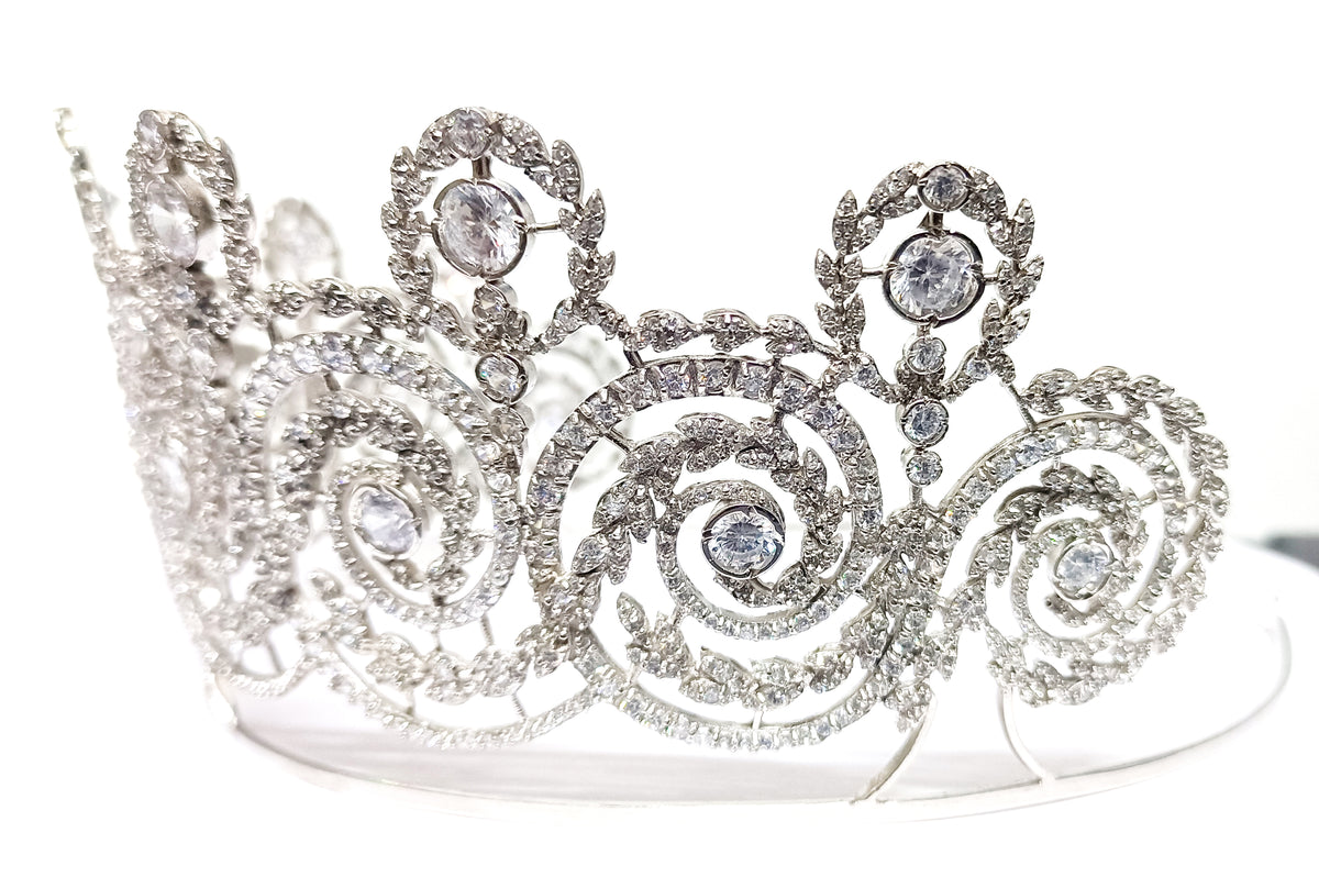 Premium Cubic Zirconia 925 Sterling Silver Crown Tiara | Bridal Hair Jewelry for Wedding and Reception