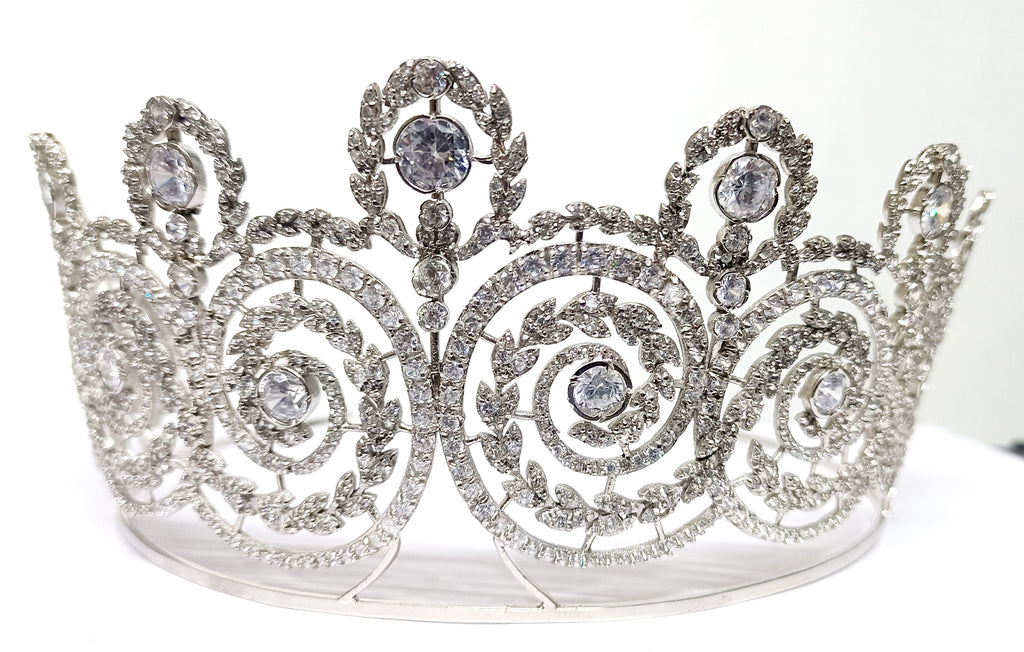 Premium Cubic Zirconia 925 Sterling Silver Crown Tiara | Bridal Hair Jewelry for Wedding and Reception