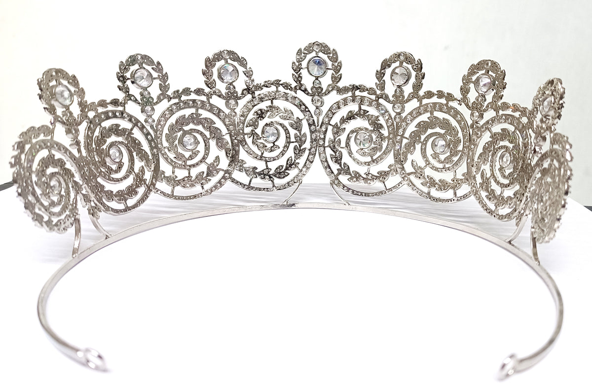 Premium Cubic Zirconia 925 Sterling Silver Crown Tiara | Bridal Hair Jewelry for Wedding and Reception