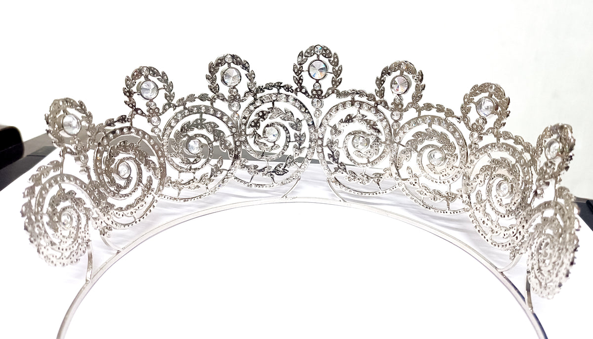 Premium Cubic Zirconia 925 Sterling Silver Crown Tiara | Bridal Hair Jewelry for Wedding and Reception