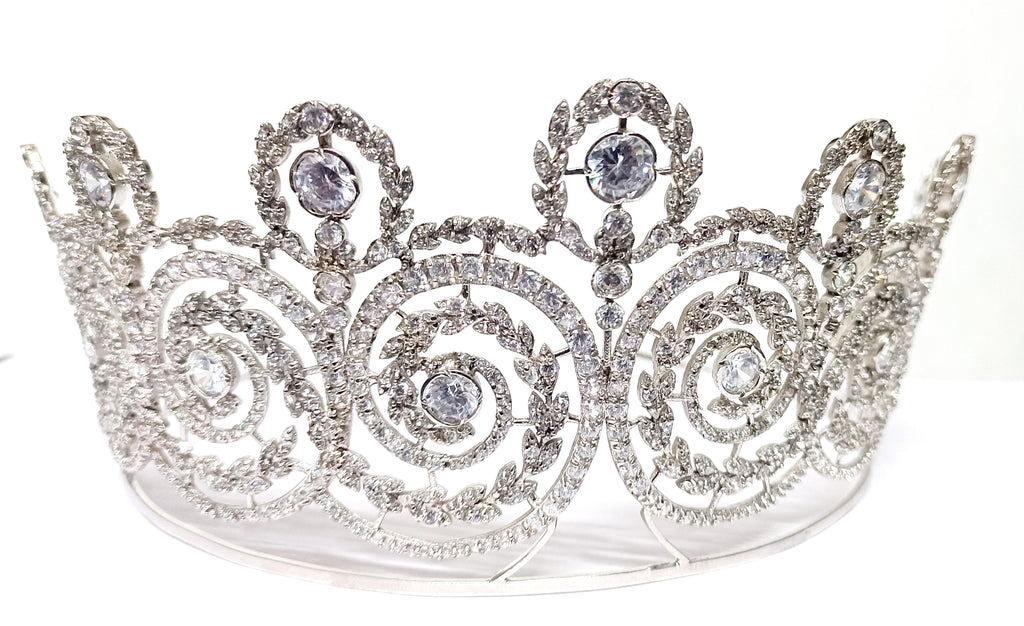 Premium Cubic Zirconia 925 Sterling Silver Crown Tiara | Bridal Hair Jewelry for Wedding and Reception