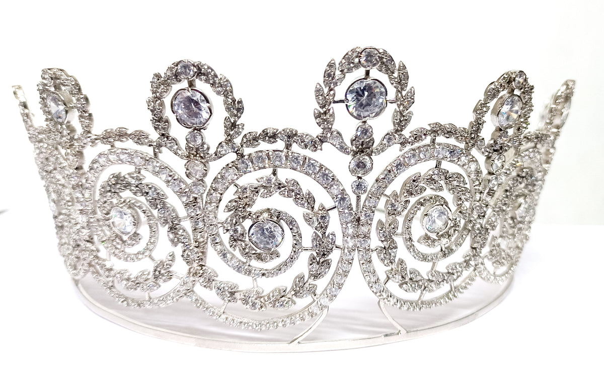 Premium Cubic Zirconia 925 Sterling Silver Crown Tiara | Bridal Hair Jewelry for Wedding and Reception