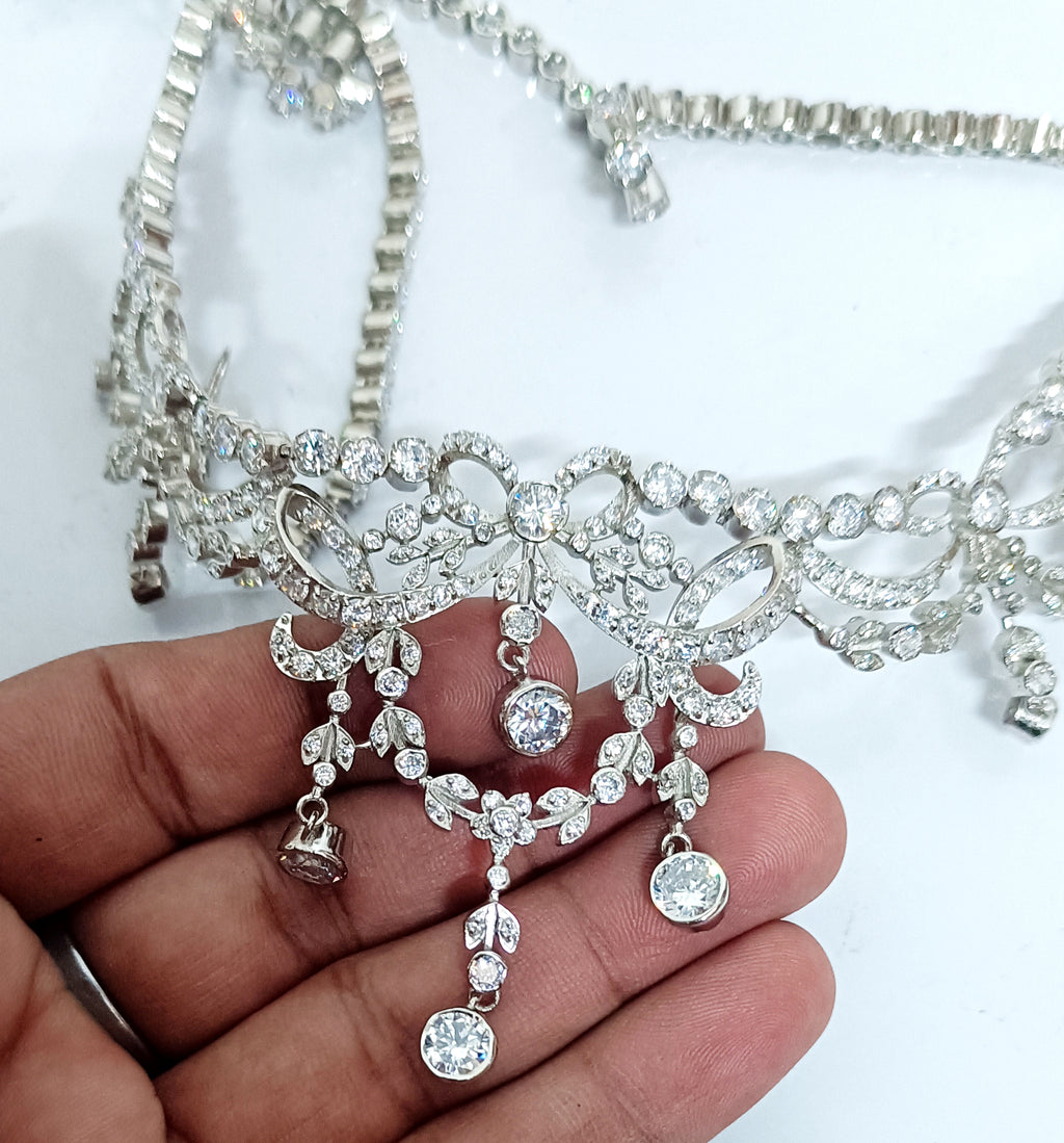 Elegant Zircon Necklace Jewelry For Wedding | Cubic Zircon 925 Sterling Silver Necklace for Women
