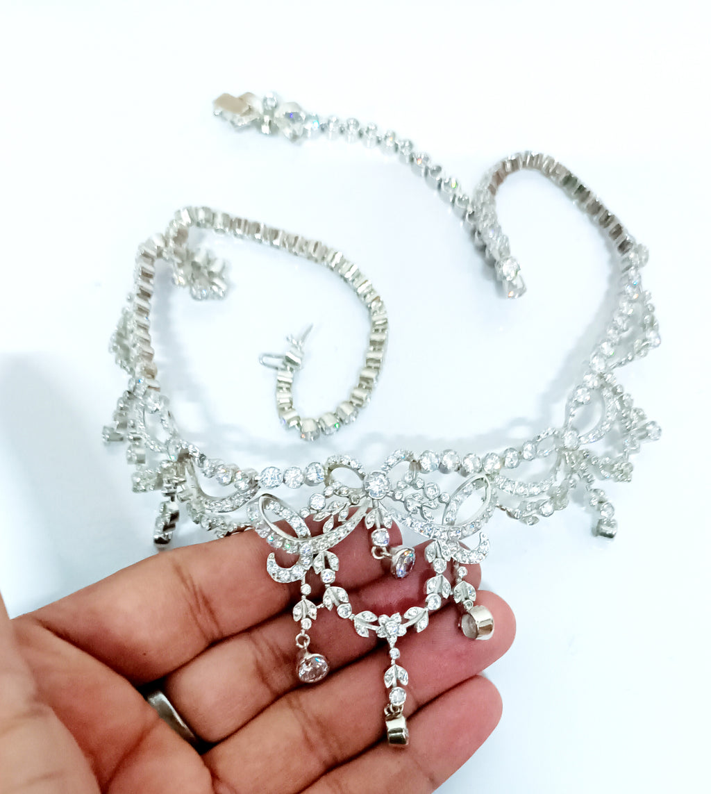 Elegant Zircon Necklace Jewelry For Wedding | Cubic Zircon 925 Sterling Silver Necklace for Women