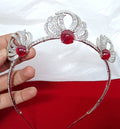 925 Sterling Silver Ruby CZ Tiara Crown | Luxury Wedding Hair Accessory for Brides and Special Occasions