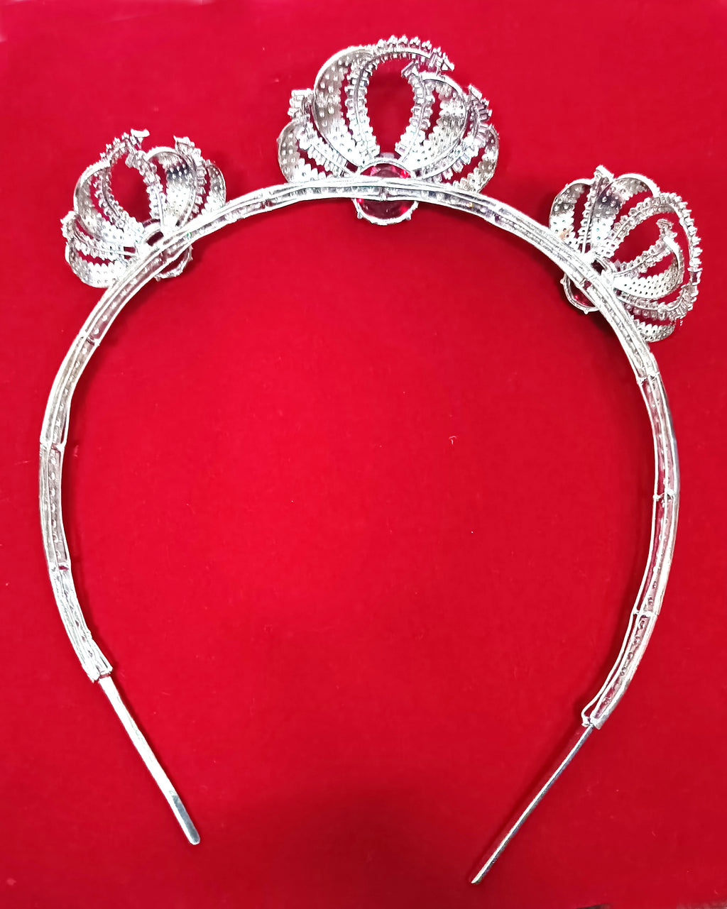 925 Sterling Silver Ruby CZ Tiara Crown | Luxury Wedding Hair Accessory for Brides and Special Occasions