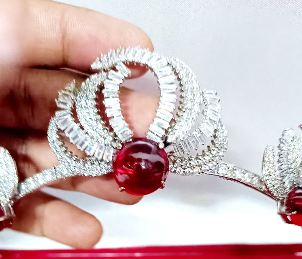925 Sterling Silver Ruby CZ Tiara Crown | Luxury Wedding Hair Accessory for Brides and Special Occasions