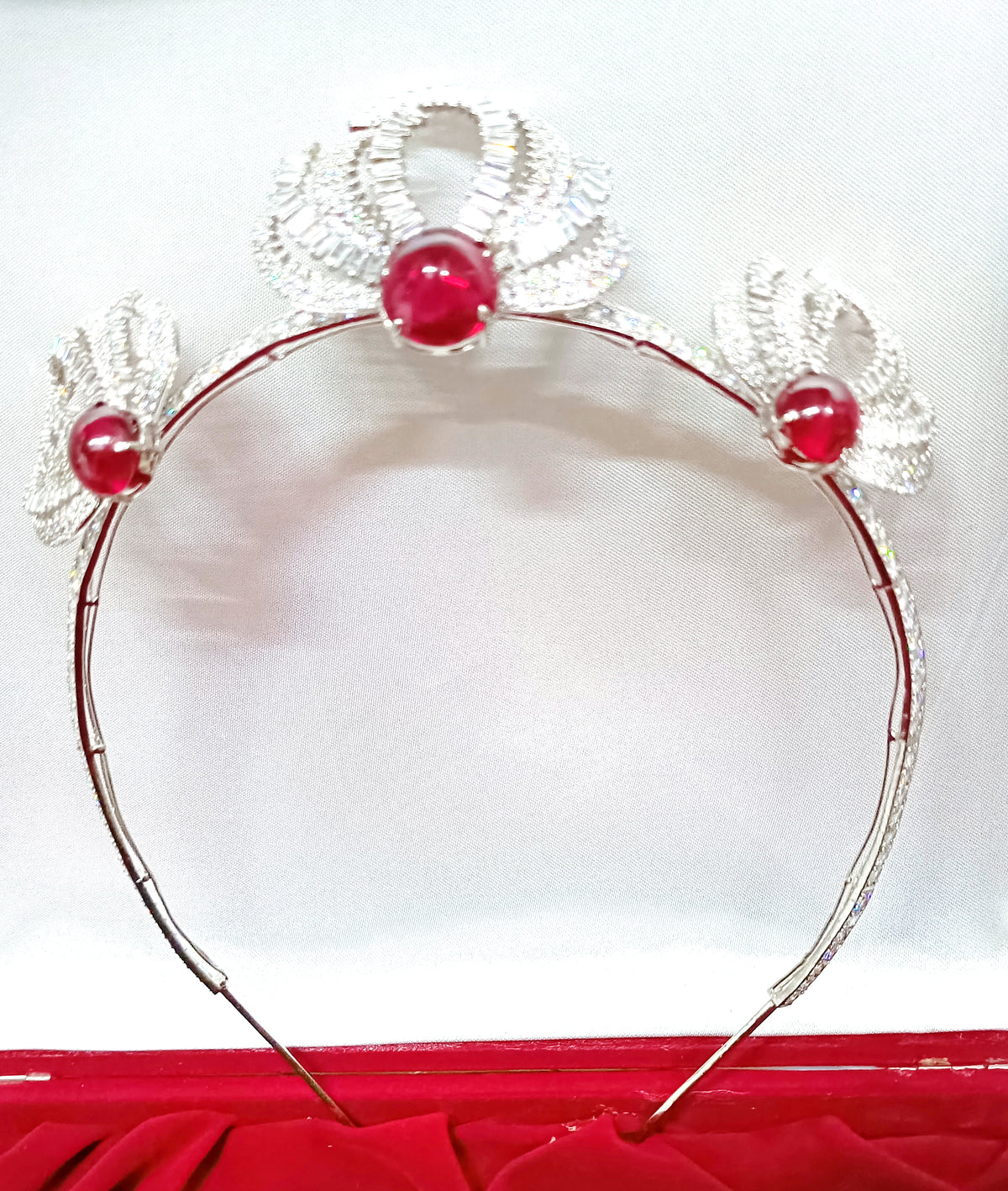 925 Sterling Silver Ruby CZ Tiara Crown | Luxury Wedding Hair Accessory for Brides and Special Occasions