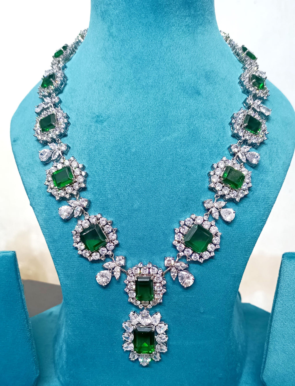 925 Sterling Silver Cubic Zircon Emerald Necklace for Women | Elegant Zircon Necklace Jewelry
