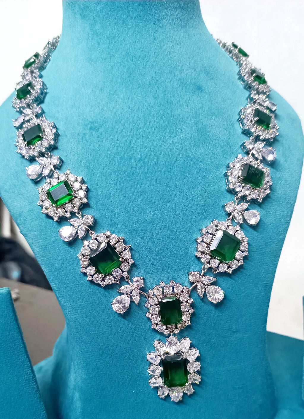 925 Sterling Silver Cubic Zircon Emerald Necklace for Women | Elegant Zircon Necklace Jewelry