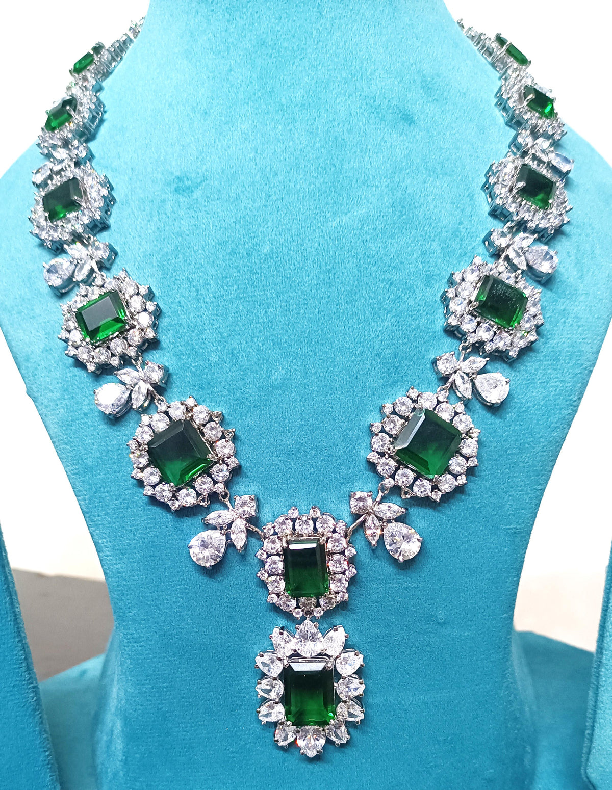 925 Sterling Silver Cubic Zircon Emerald Necklace for Women | Elegant Zircon Necklace Jewelry