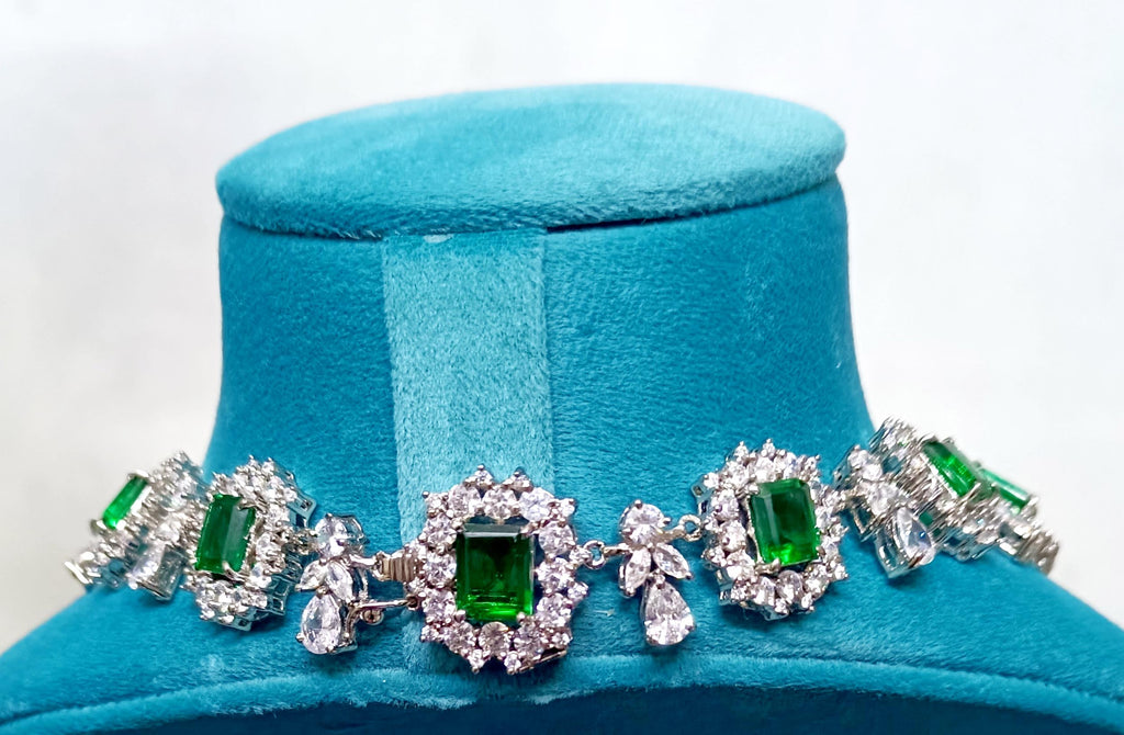 925 Sterling Silver Cubic Zircon Emerald Necklace for Women | Elegant Zircon Necklace Jewelry
