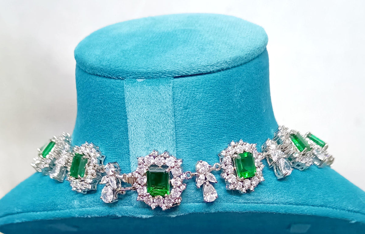 925 Sterling Silver Cubic Zircon Emerald Necklace for Women | Elegant Zircon Necklace Jewelry