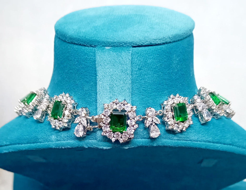 925 Sterling Silver Cubic Zircon Emerald Necklace for Women | Elegant Zircon Necklace Jewelry