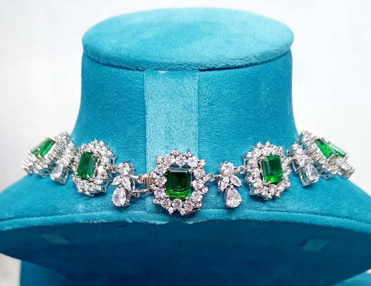 925 Sterling Silver Cubic Zircon Emerald Necklace for Women | Elegant Zircon Necklace Jewelry