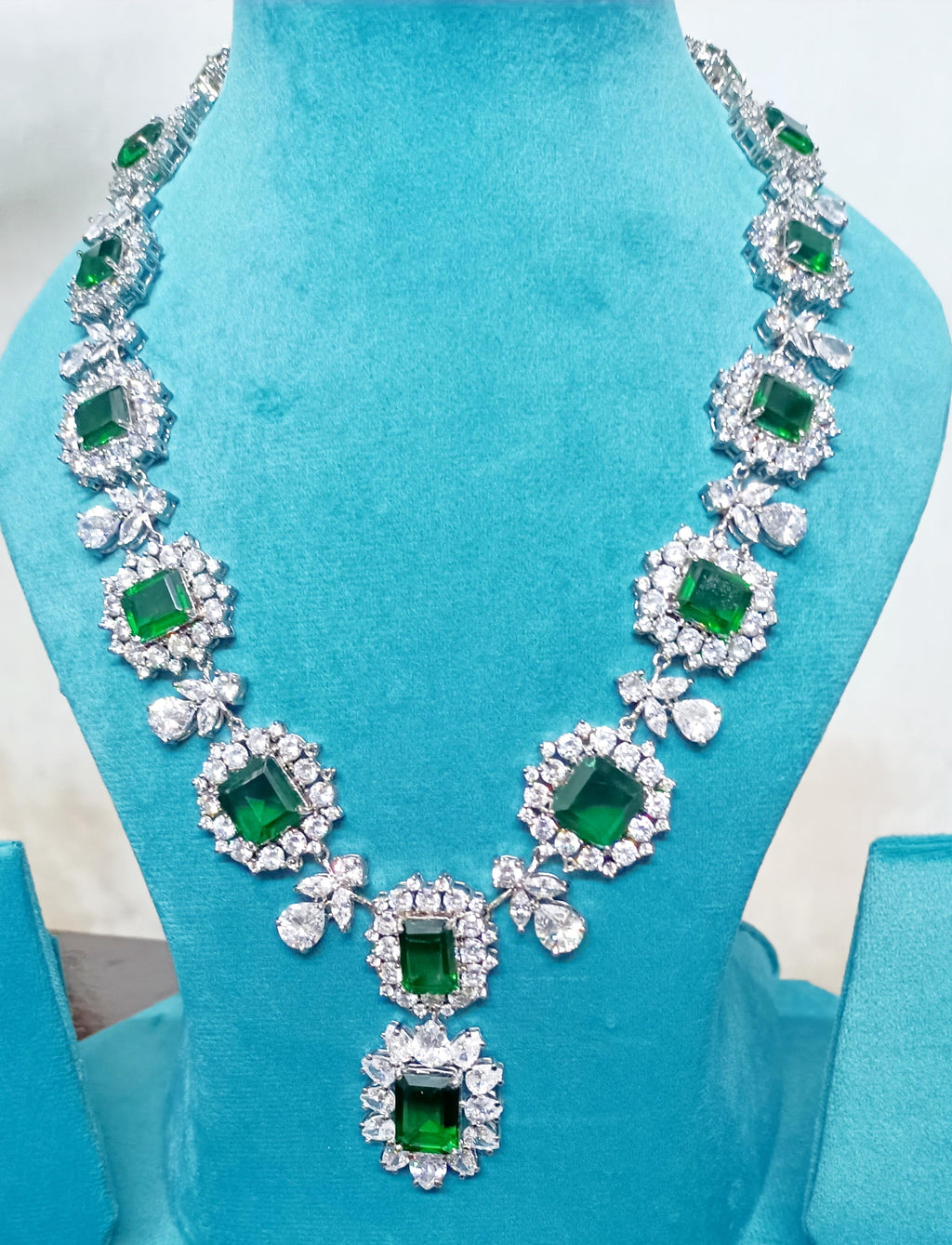 925 Sterling Silver Cubic Zircon Emerald Necklace for Women | Elegant Zircon Necklace Jewelry
