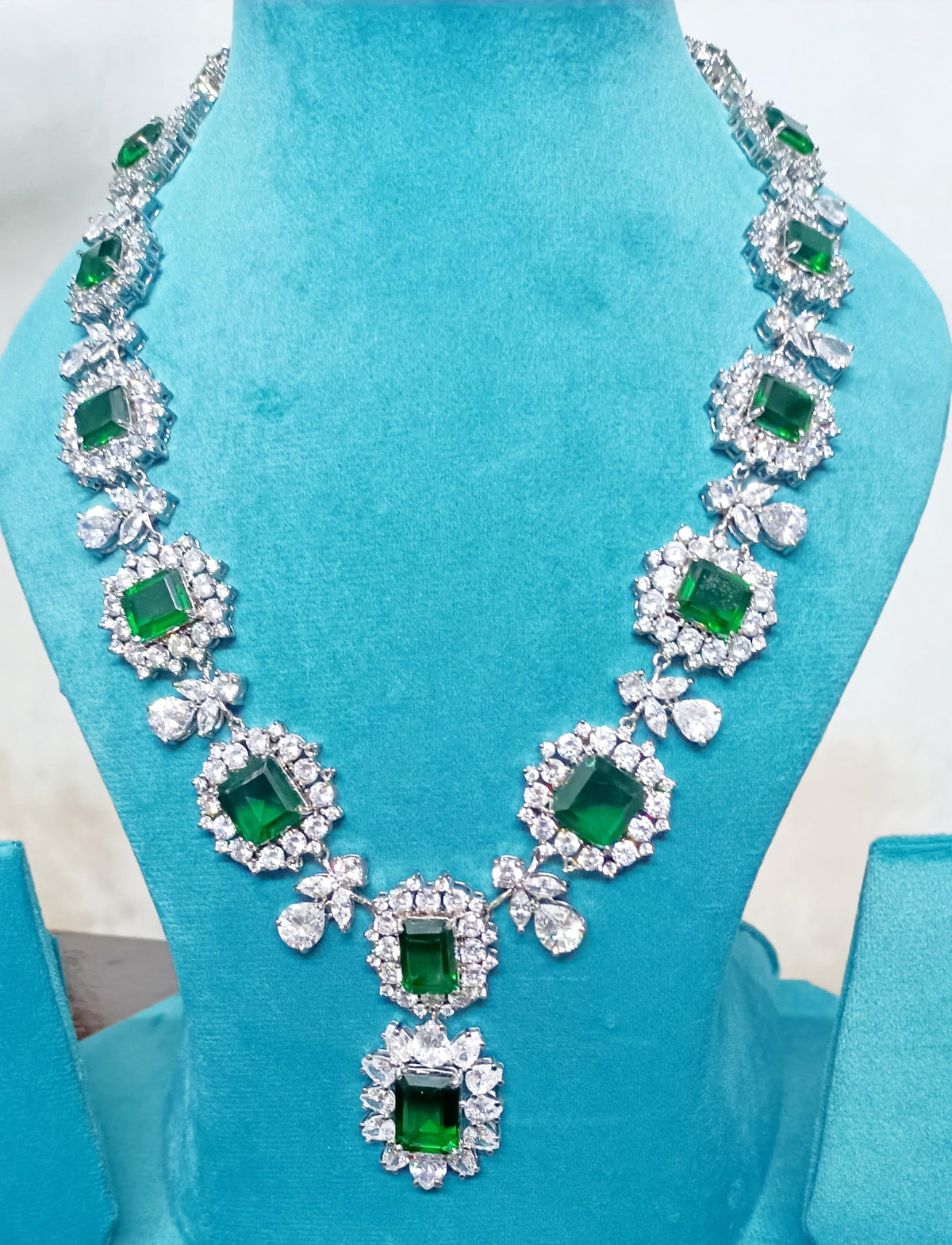 925 Sterling Silver Cubic Zircon Emerald Necklace for Women | Elegant Zircon Necklace Jewelry