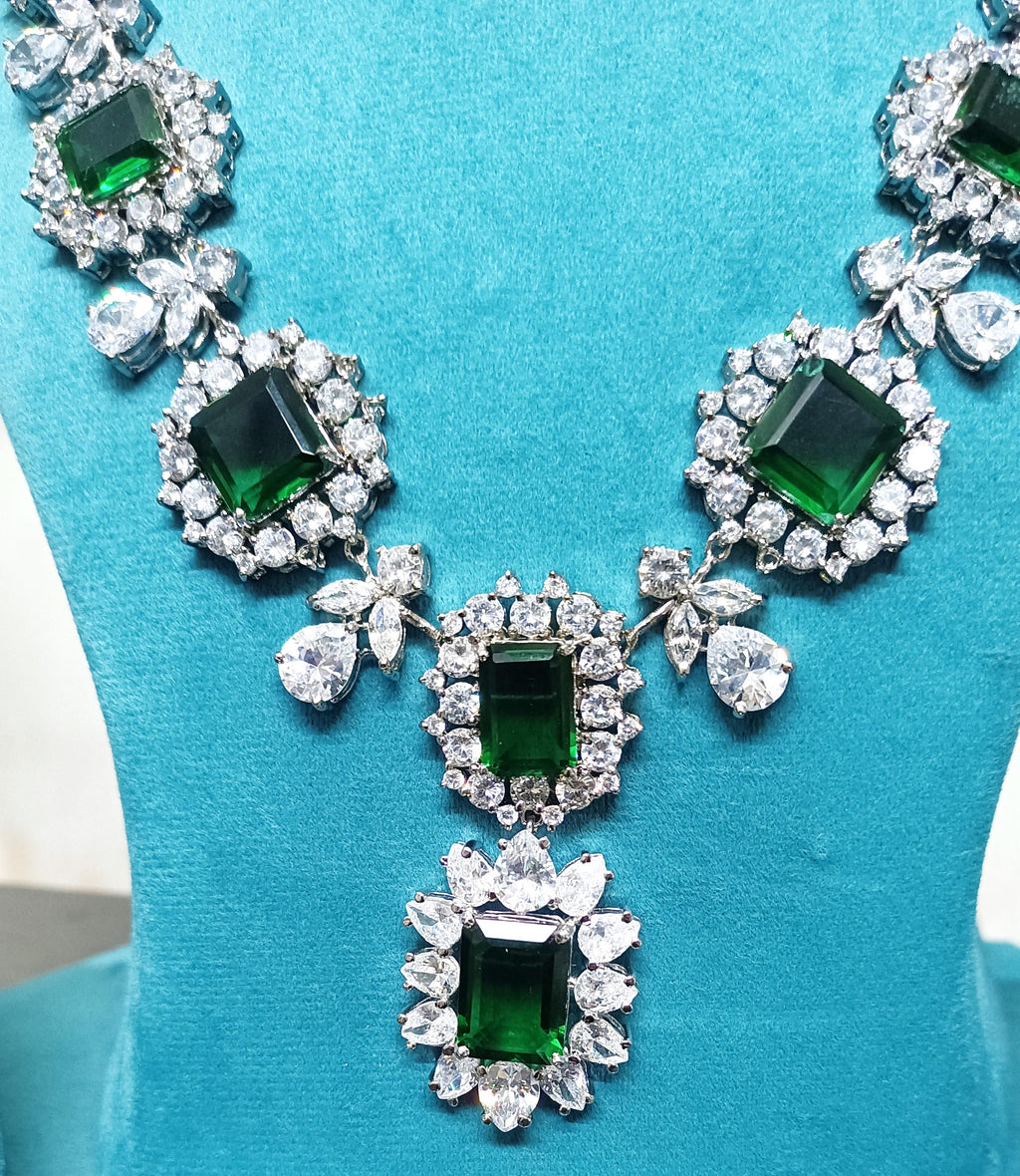 925 Sterling Silver Cubic Zircon Emerald Necklace for Women | Elegant Zircon Necklace Jewelry