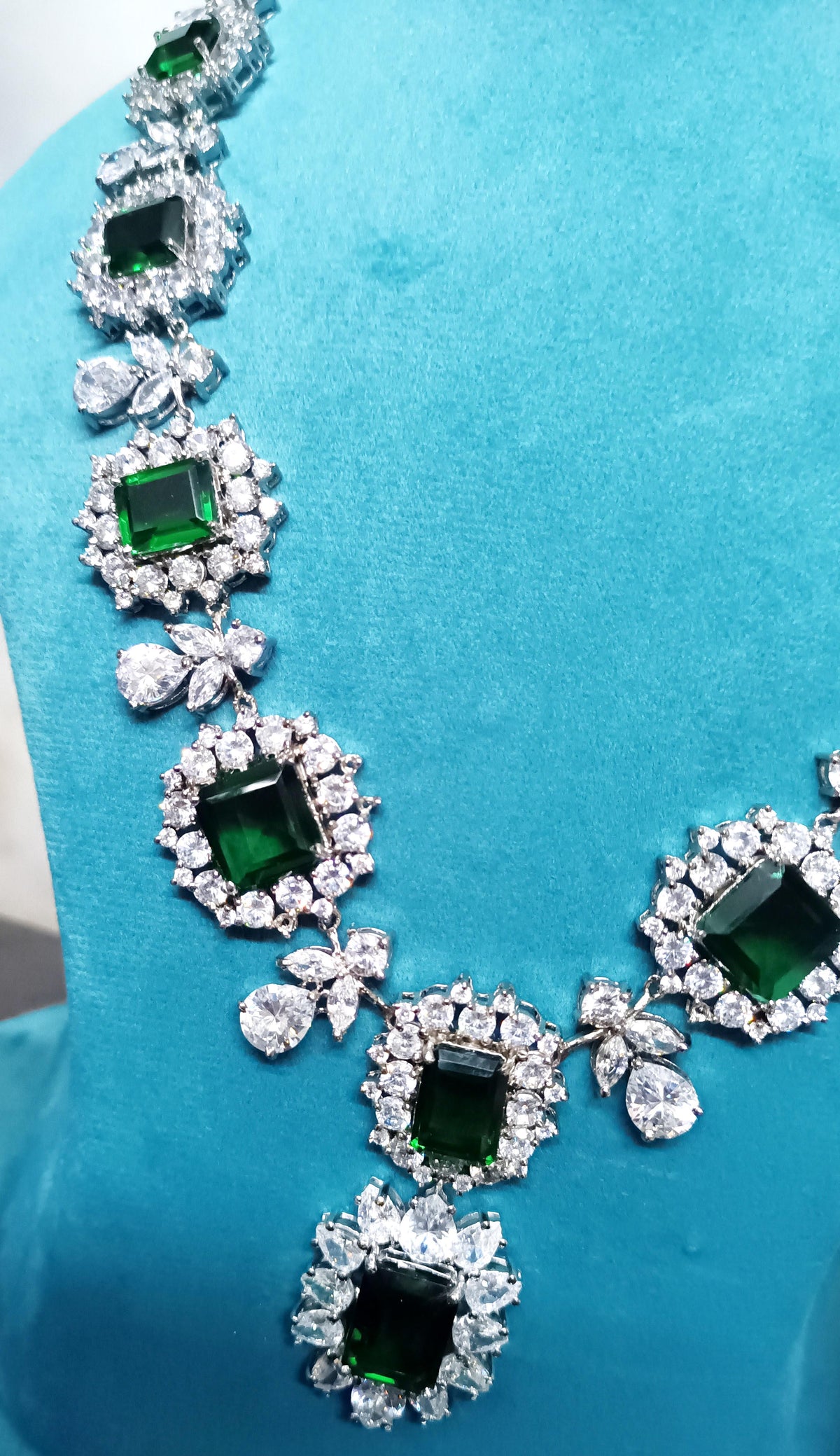 925 Sterling Silver Cubic Zircon Emerald Necklace for Women | Elegant Zircon Necklace Jewelry
