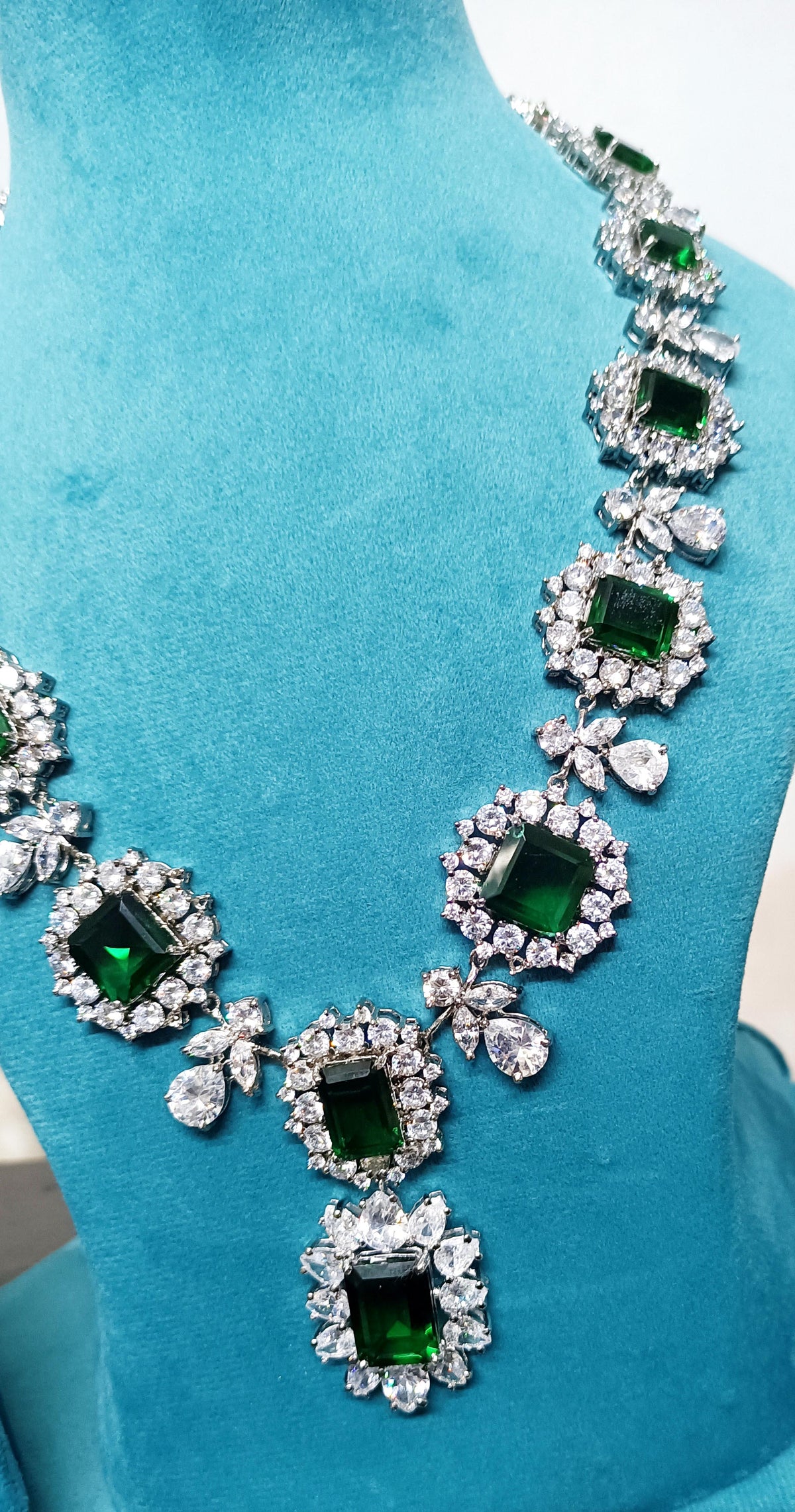 925 Sterling Silver Cubic Zircon Emerald Necklace for Women | Elegant Zircon Necklace Jewelry