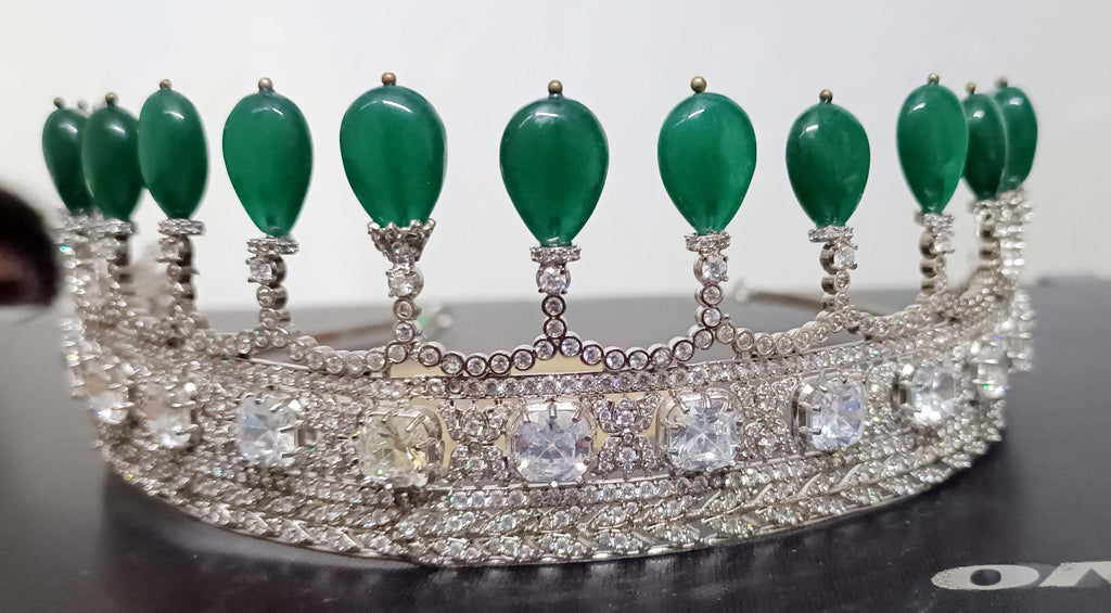 Luxury Sterling Silver 925 Emerald Tiara with Cubic Zirconia | Royal Wedding Crown for Women and Brides