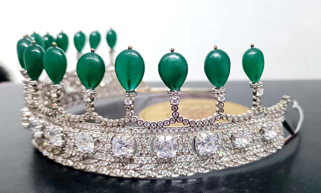 Luxury Sterling Silver 925 Emerald Tiara with Cubic Zirconia | Royal Wedding Crown for Women and Brides