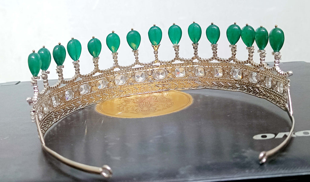 Luxury Sterling Silver 925 Emerald Tiara with Cubic Zirconia | Royal Wedding Crown for Women and Brides