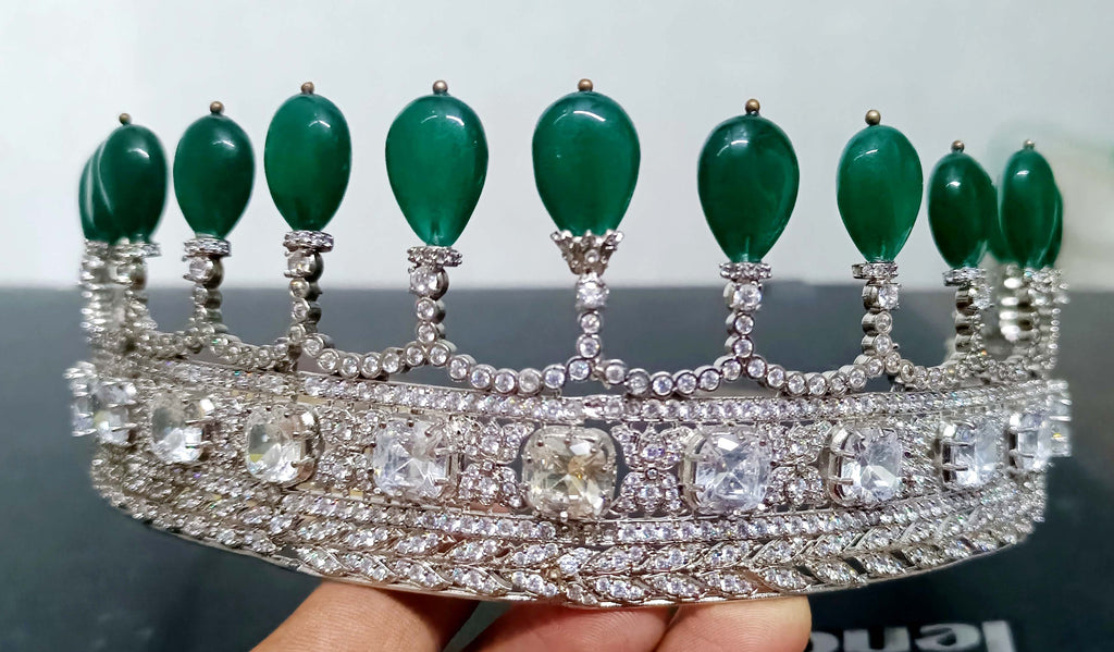 Luxury Sterling Silver 925 Emerald Tiara with Cubic Zirconia | Royal Wedding Crown for Women and Brides