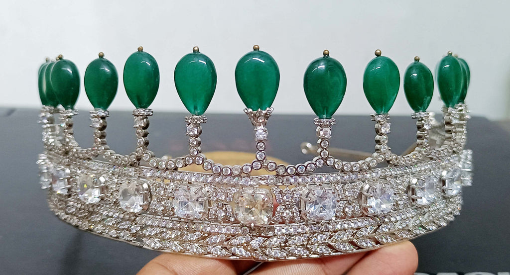Luxury Sterling Silver 925 Emerald Tiara with Cubic Zirconia | Royal Wedding Crown for Women and Brides