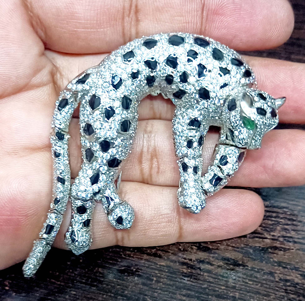 Panther Brooch in 925 Sterling Silver Cubic Zircon Blue Sapphire Decorative Brooch Pin