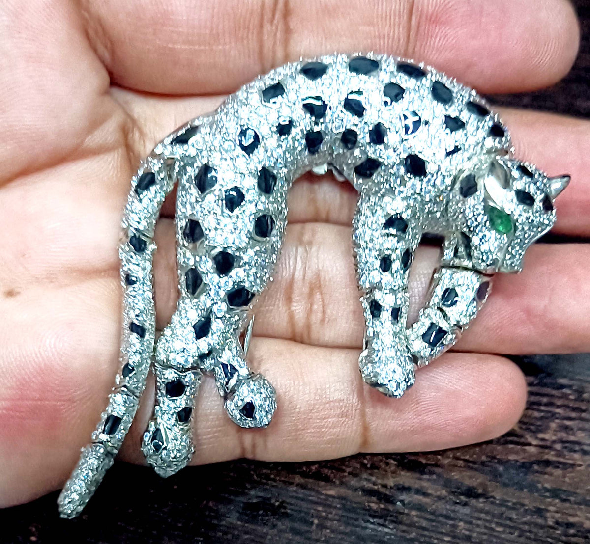 Panther Brooch in 925 Sterling Silver Cubic Zircon Blue Sapphire Decorative Brooch Pin