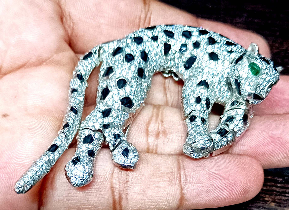 Panther Brooch in 925 Sterling Silver Cubic Zircon Blue Sapphire Decorative Brooch Pin