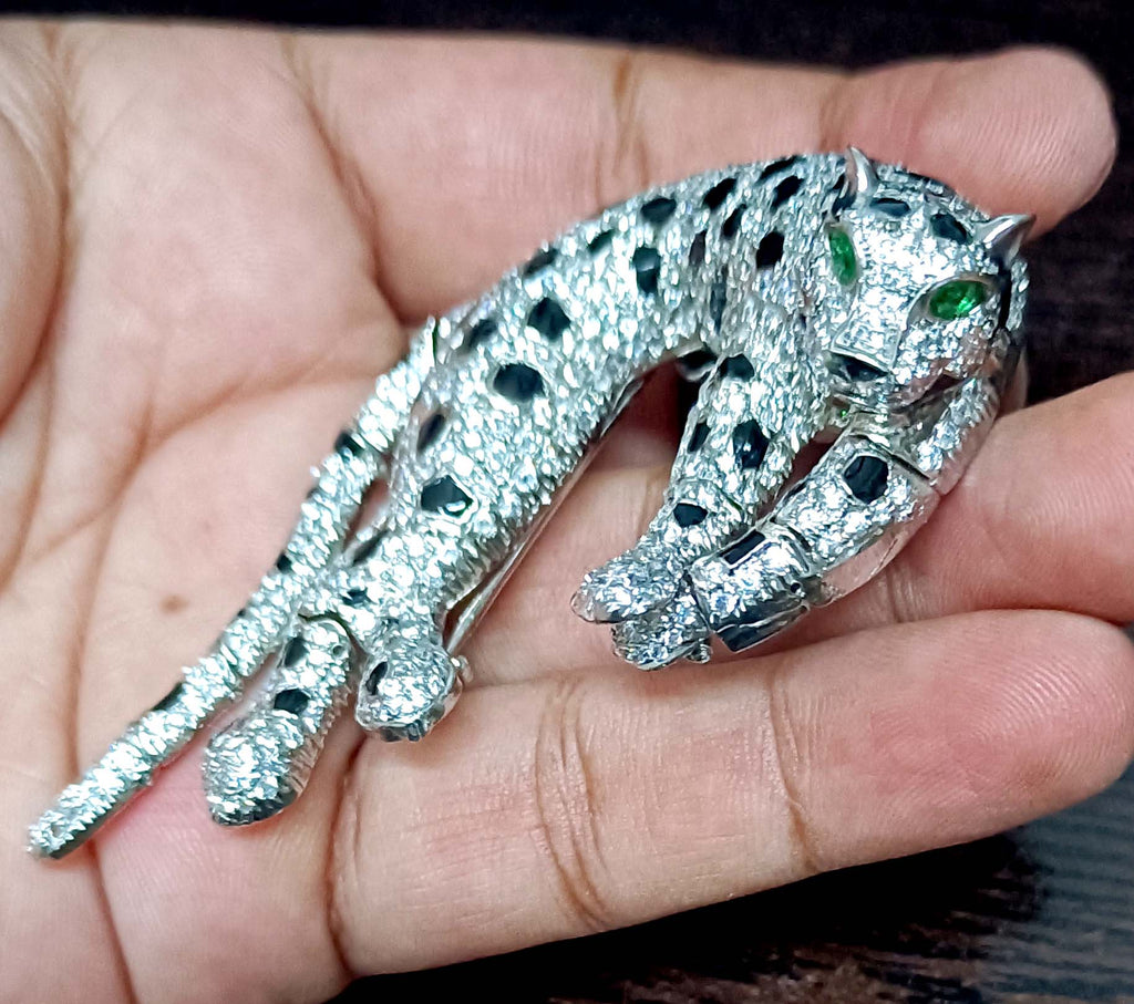Panther Brooch in 925 Sterling Silver Cubic Zircon Blue Sapphire Decorative Brooch Pin