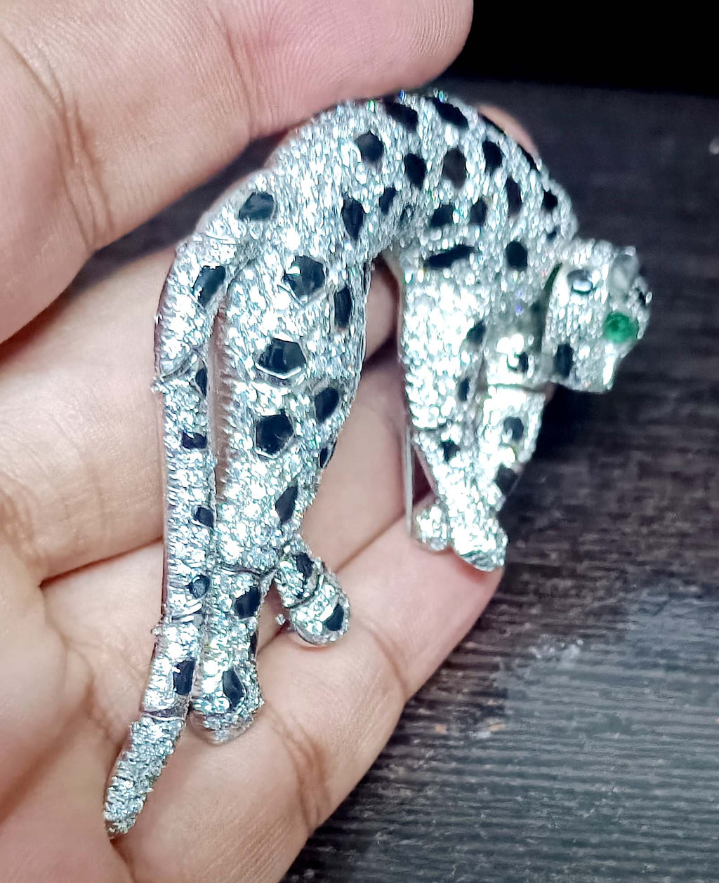 Panther Brooch in 925 Sterling Silver Cubic Zircon Blue Sapphire Decorative Brooch Pin