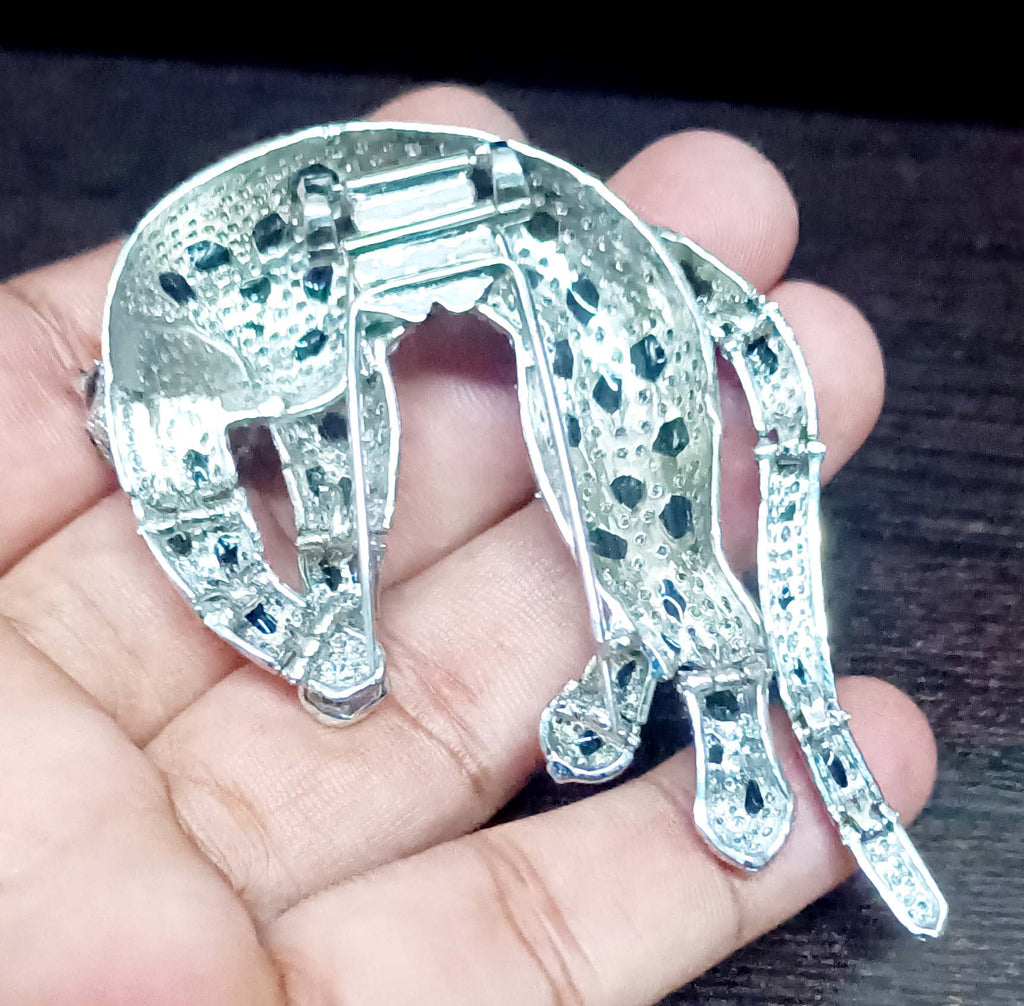 Panther Brooch in 925 Sterling Silver Cubic Zircon Blue Sapphire Decorative Brooch Pin