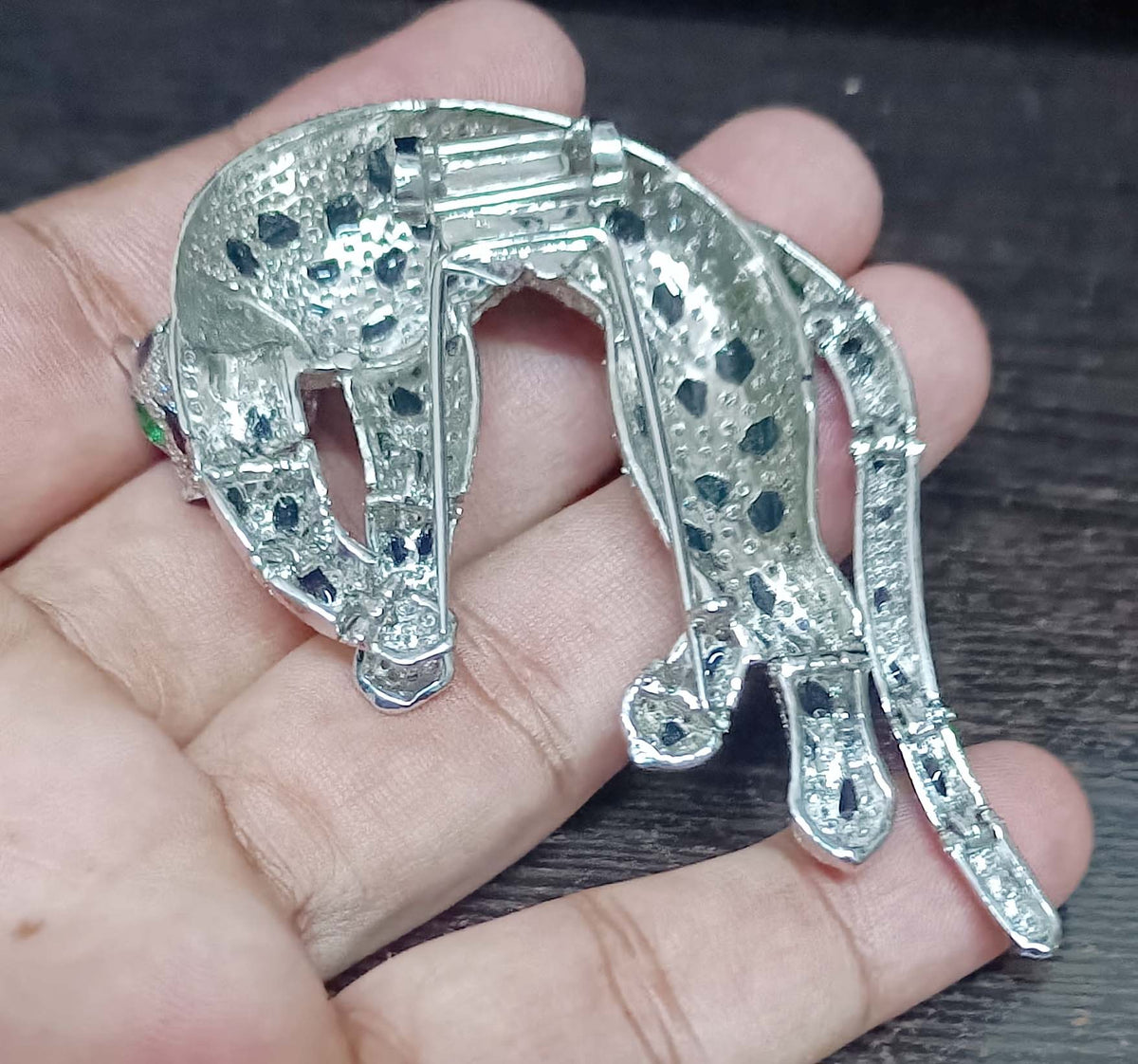 Panther Brooch in 925 Sterling Silver Cubic Zircon Blue Sapphire Decorative Brooch Pin
