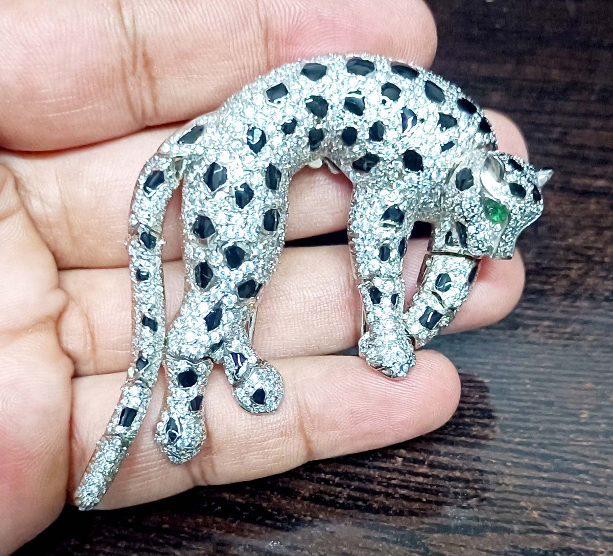 Panther Brooch in 925 Sterling Silver Cubic Zircon Blue Sapphire Decorative Brooch Pin