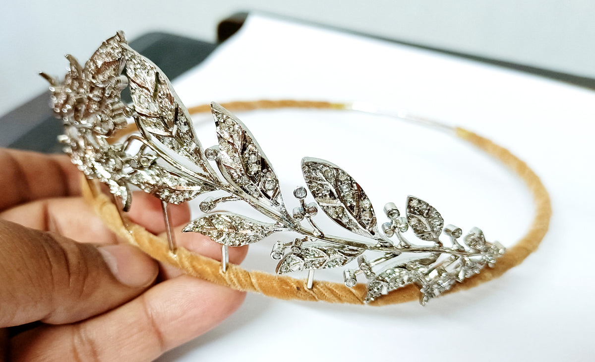 Diamond 925 Sterling Silver Rose Cut Diamond Princess Wedding Tiara Crown for Women