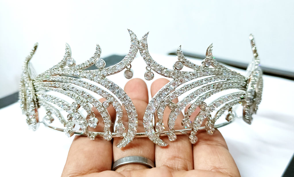Cubic Zircon 925 Sterling Silver Crown Tiara for Women Hair Wedding Jewelry