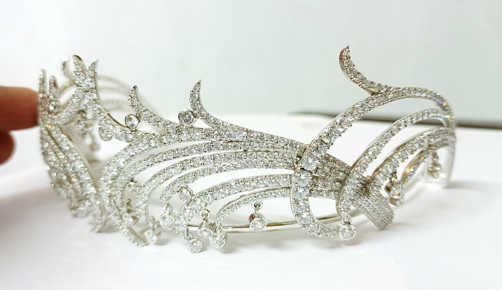 Cubic Zircon 925 Sterling Silver Crown Tiara for Women Hair Wedding Jewelry